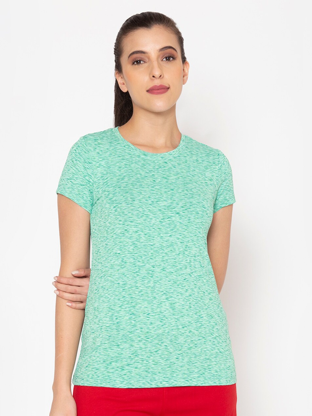 

BODYACTIVE Women Green Printed Dri-FIT T-shirt
