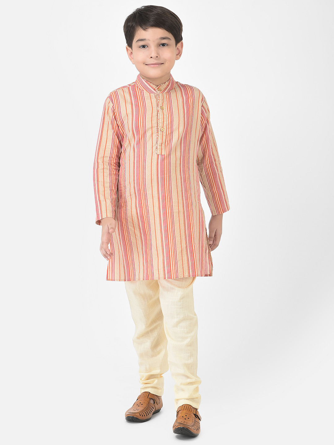 

Cub McPaws Boys Red Striped Pure Cotton Kurta with Pyjamas