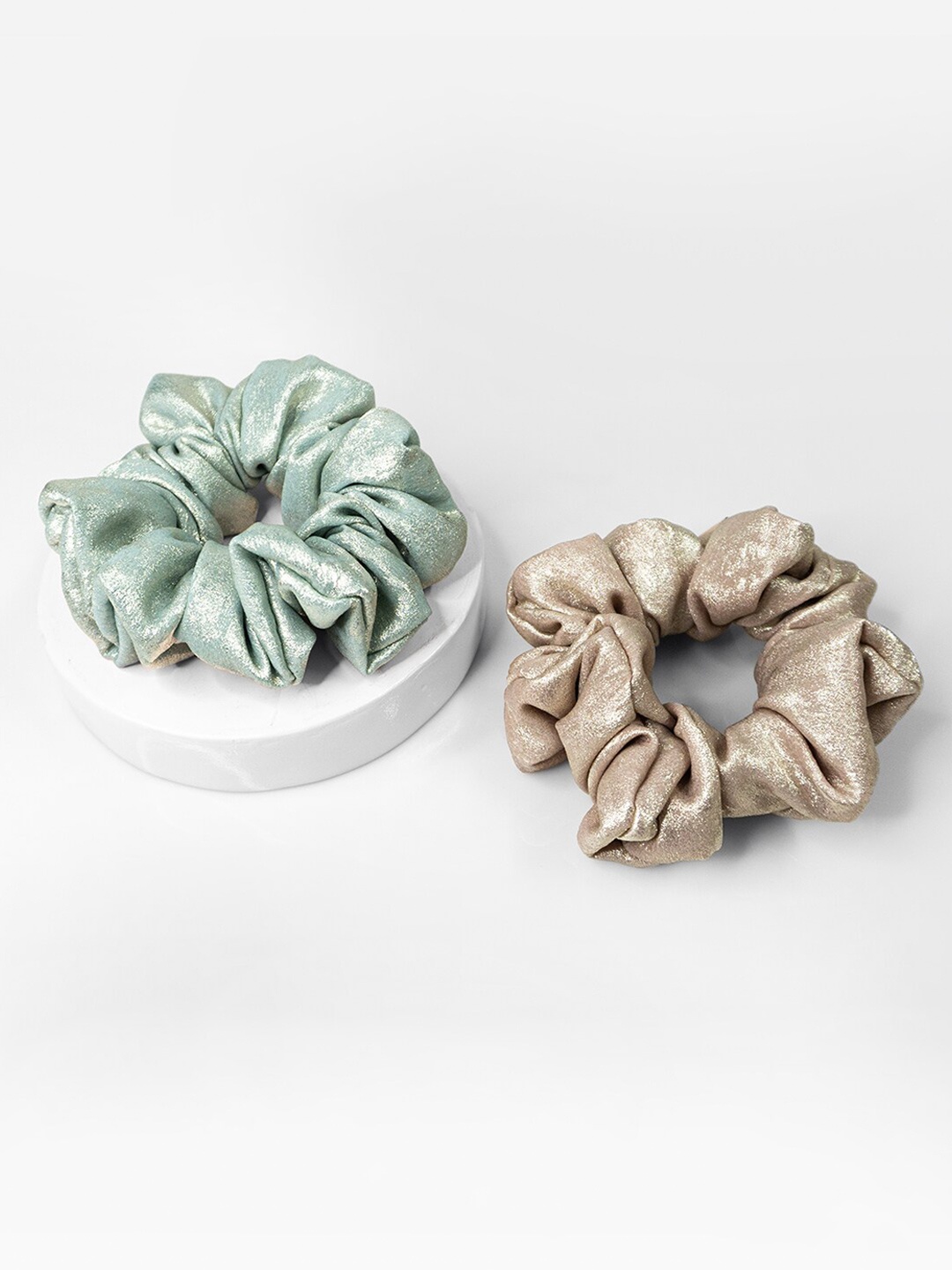 

HAIR DRAMA CO. Women Blue & Beige Set of 2 Ponytail Holders