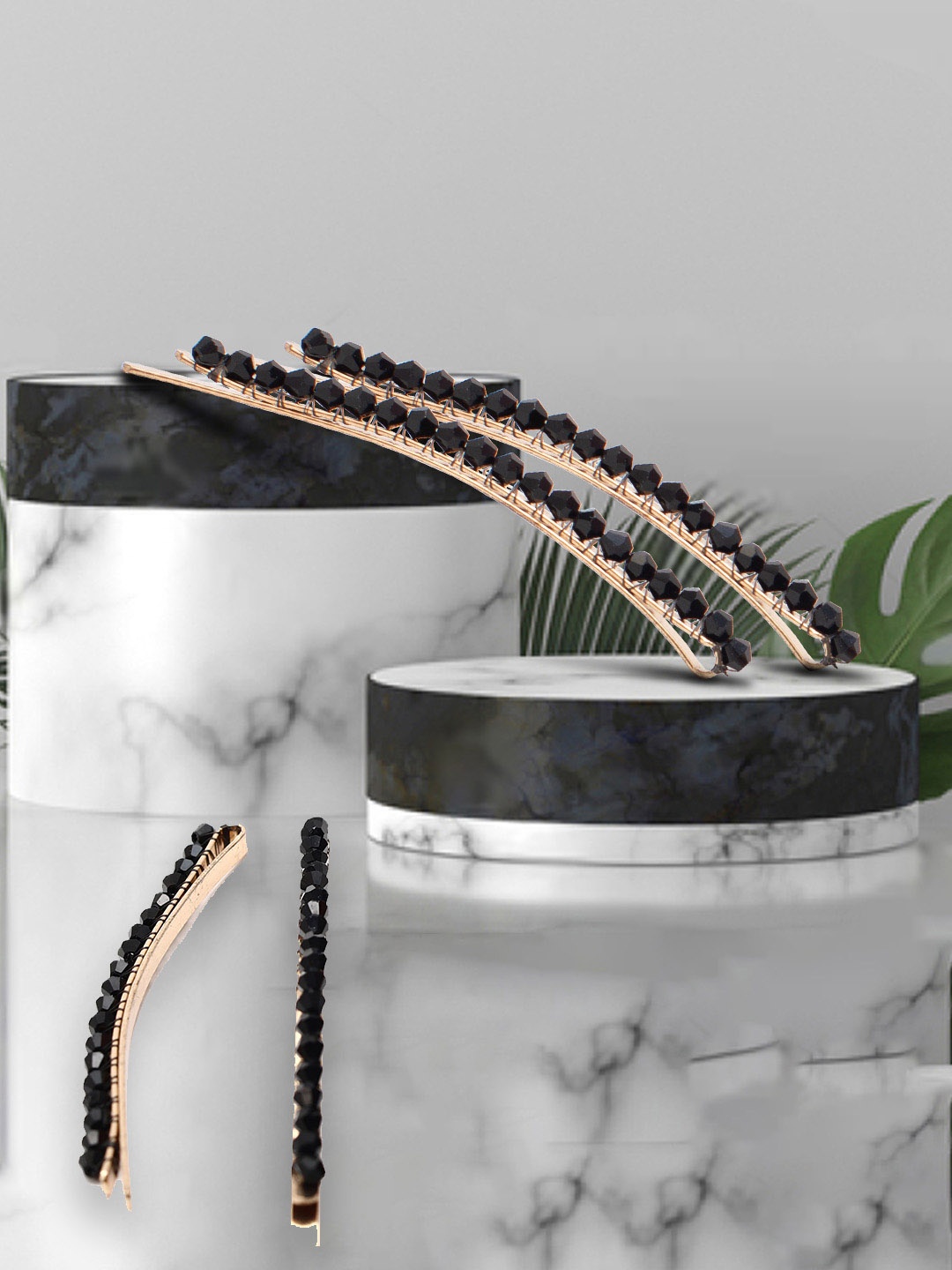 

HAIR DRAMA CO. Women Black Set of 2 Embellished Bobby Pins
