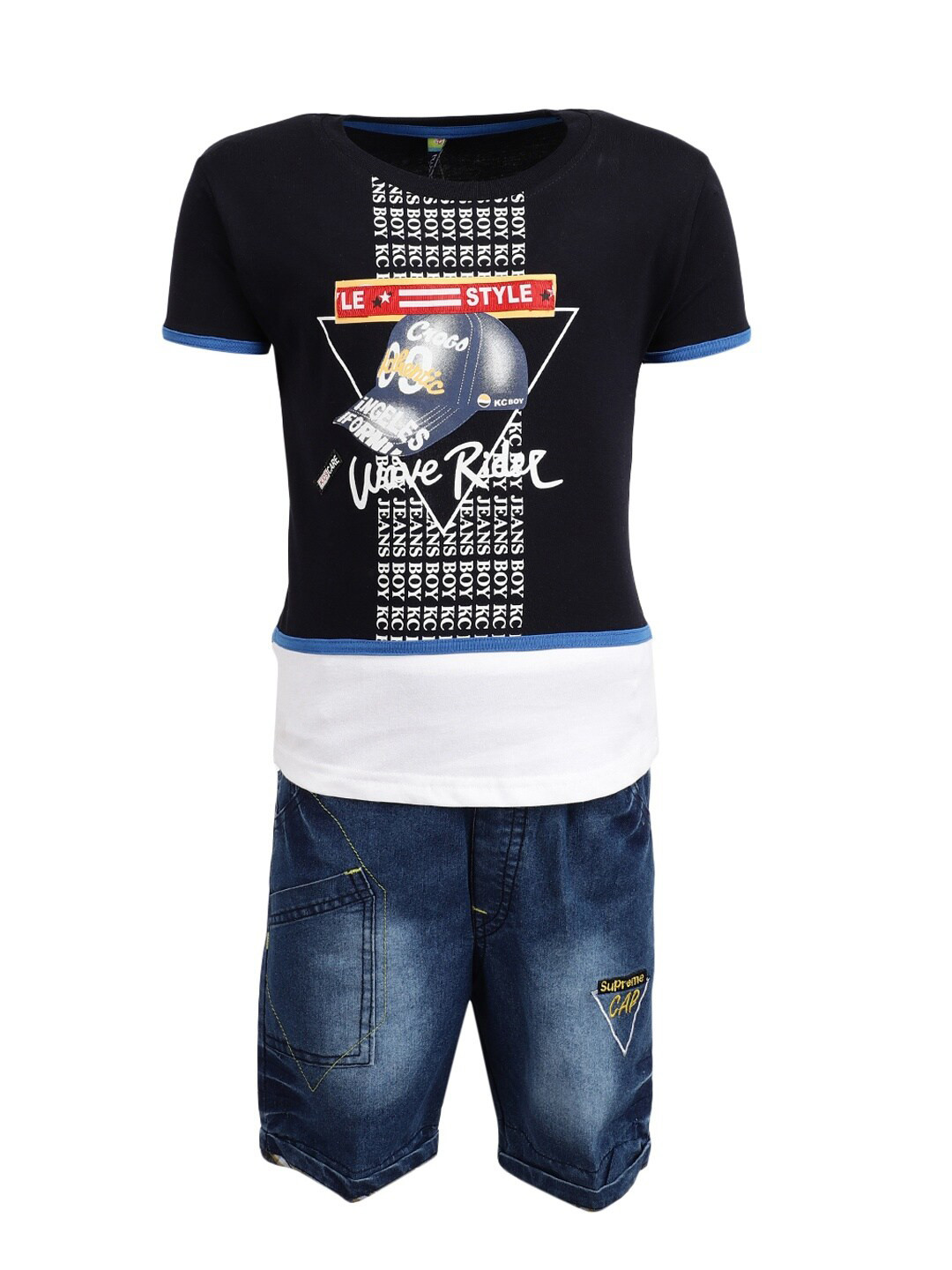 

V-Mart Boys Navy Blue Printed T-shirt with Shorts