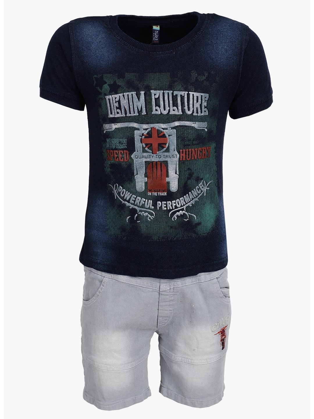 

V-Mart Boys Navy Blue & Grey Printed T-shirt with Shorts