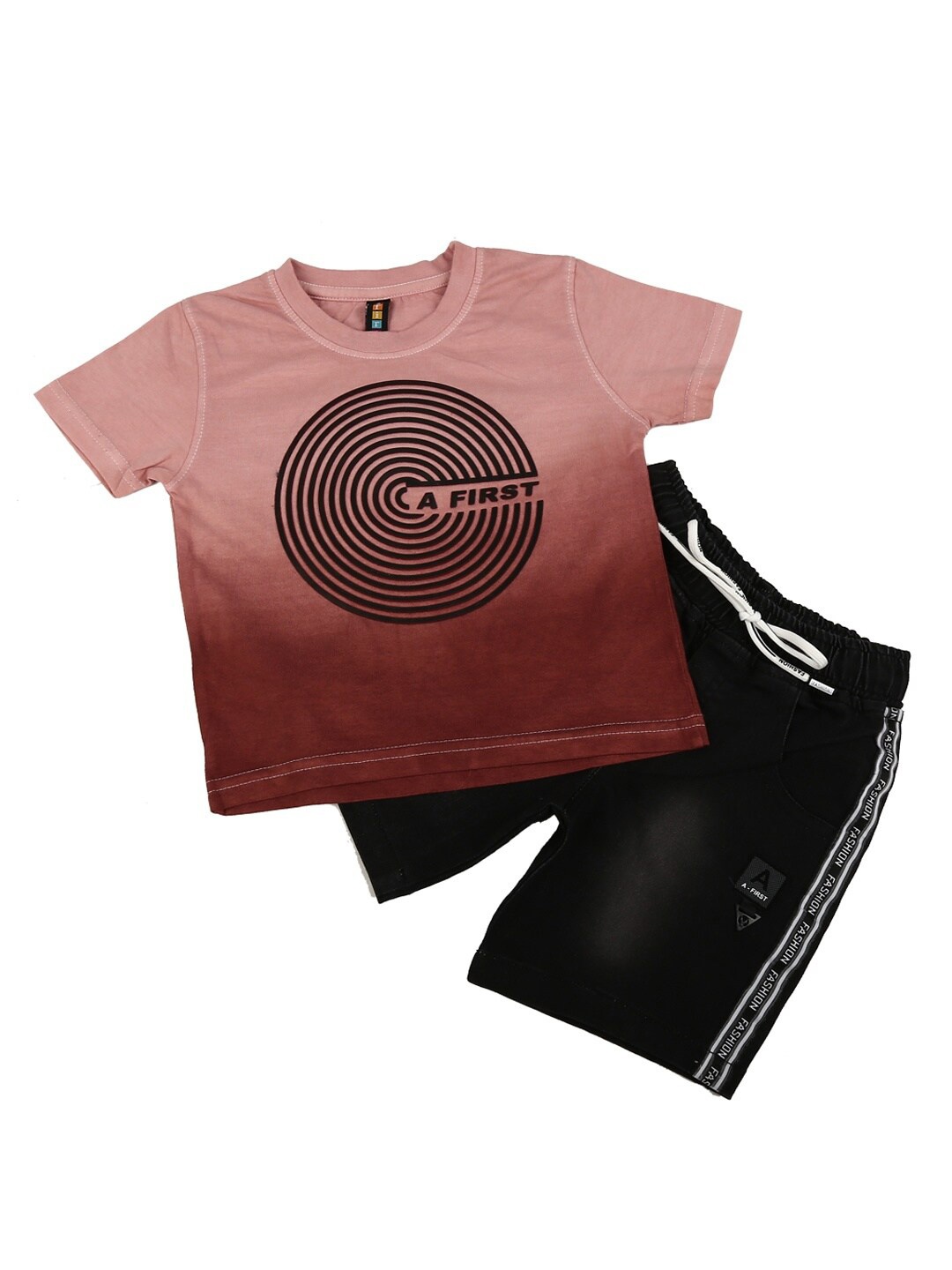 

V-Mart Unisex Kids Brown & Black Printed T-shirt with Shorts