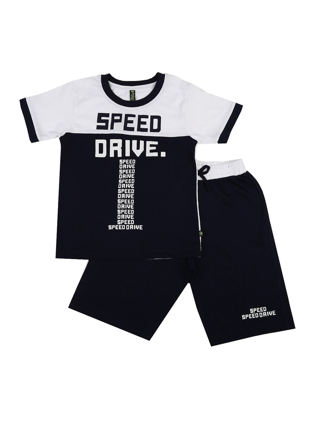 

V-Mart Boys Navy Blue & White Colourblocked T-shirt with Shorts
