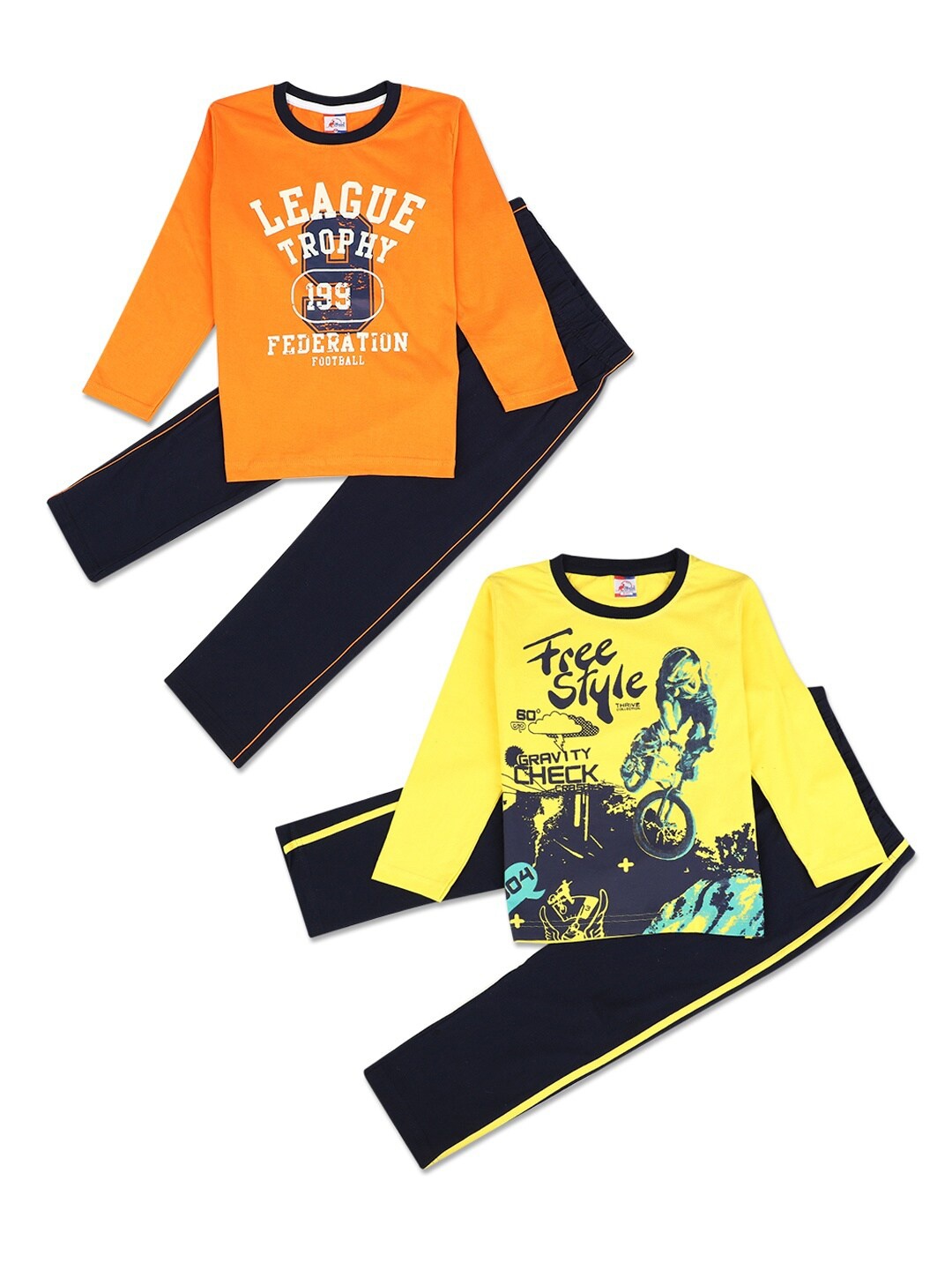 

V-Mart Unisex Kids Orange & Yellow Printed T-shirt with Pyjamas