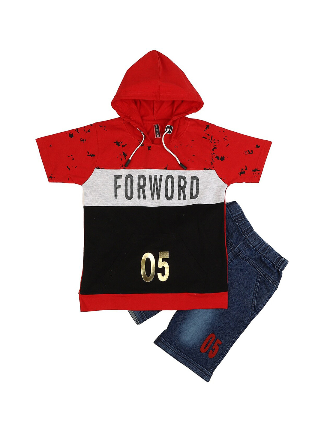 

V-Mart Unisex Kids Red & Navy Blue Printed T-shirt with Shorts