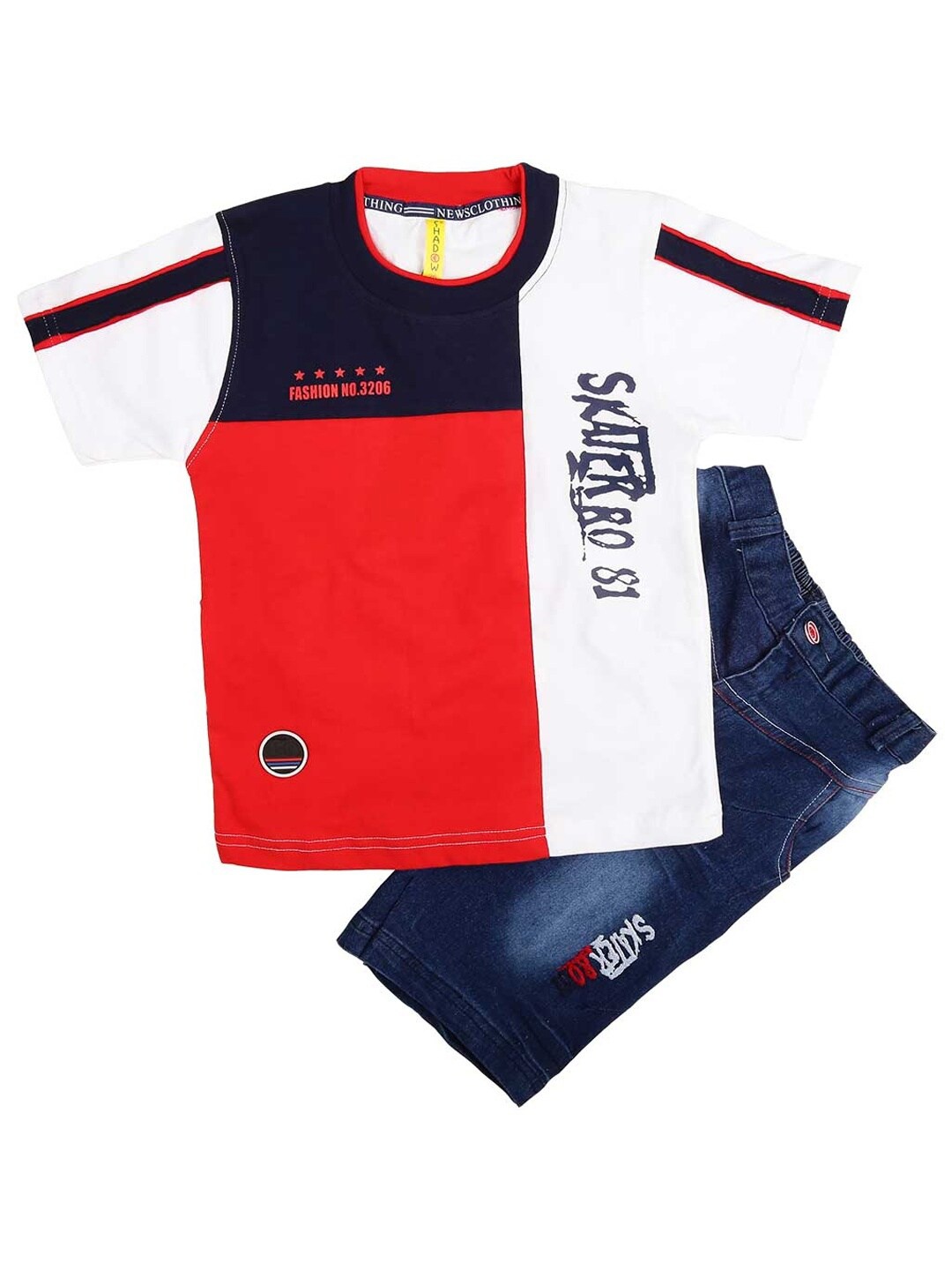 

V-Mart Unisex Kids Red & White Colourblocked T-shirt with Shorts