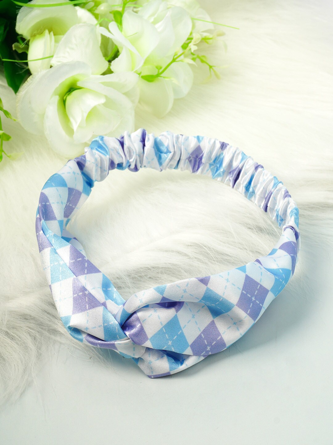 

Ferosh Women Blue & White Checked Knot Hairband