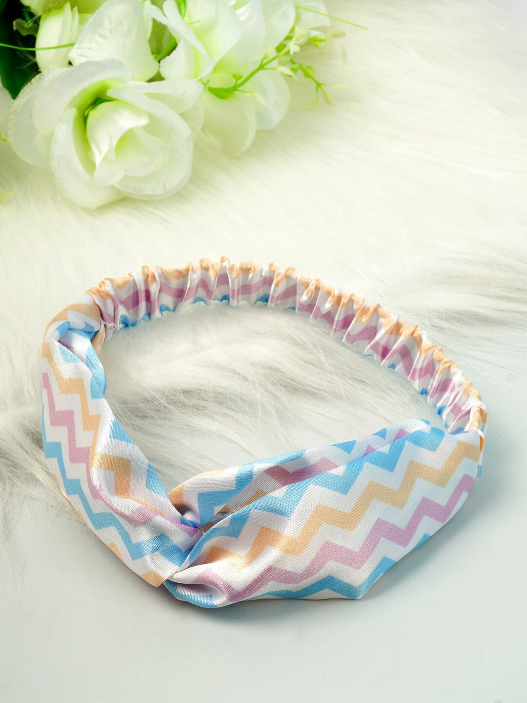 

Ferosh Women White & Blue Zigzag Printed Knot Hairband