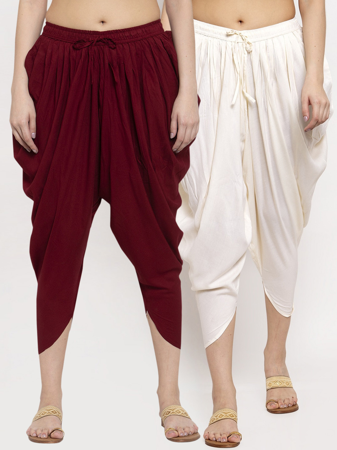 

Miaz Lifestyle Women Maroon & Off White Pack Of 2 Solid Loose-Fit Dhoti Salwar
