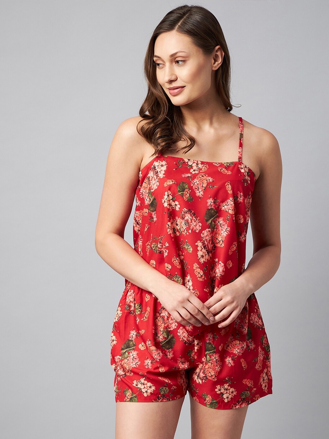 

Orchid Blues Women Red Printed Pure Cotton Night suit