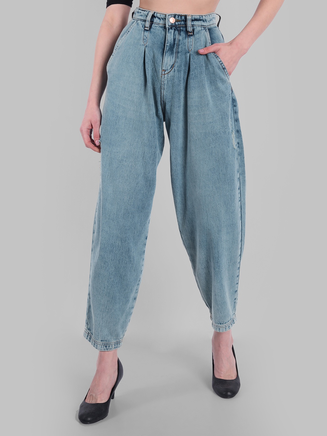

River Of Design Jeans Women Blue Mom-Fit High-Rise Heavy Fade Stretchable Cropped Jeans