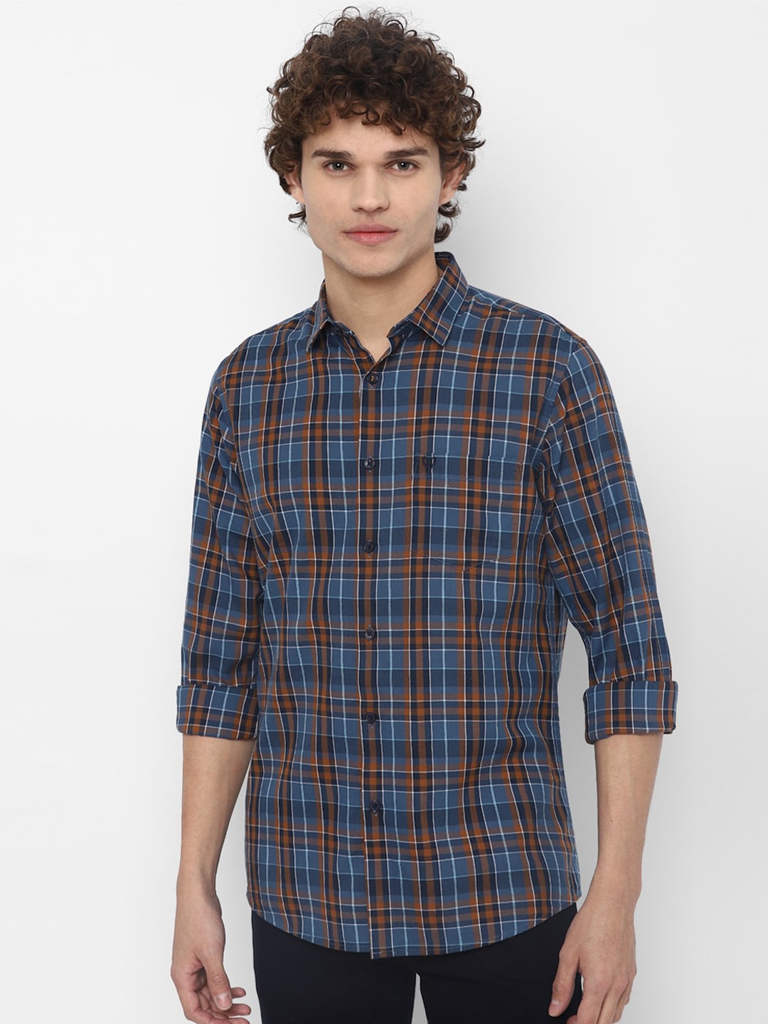 

Allen Solly Men Blue Slim Fit Tartan Checks Checked Casual Shirt