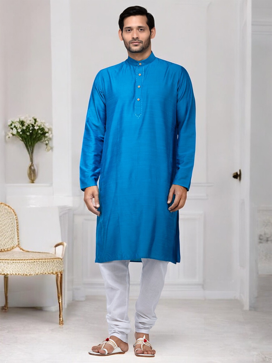 

TATTVA Men Blue Pure Cotton Kurta with Churidar