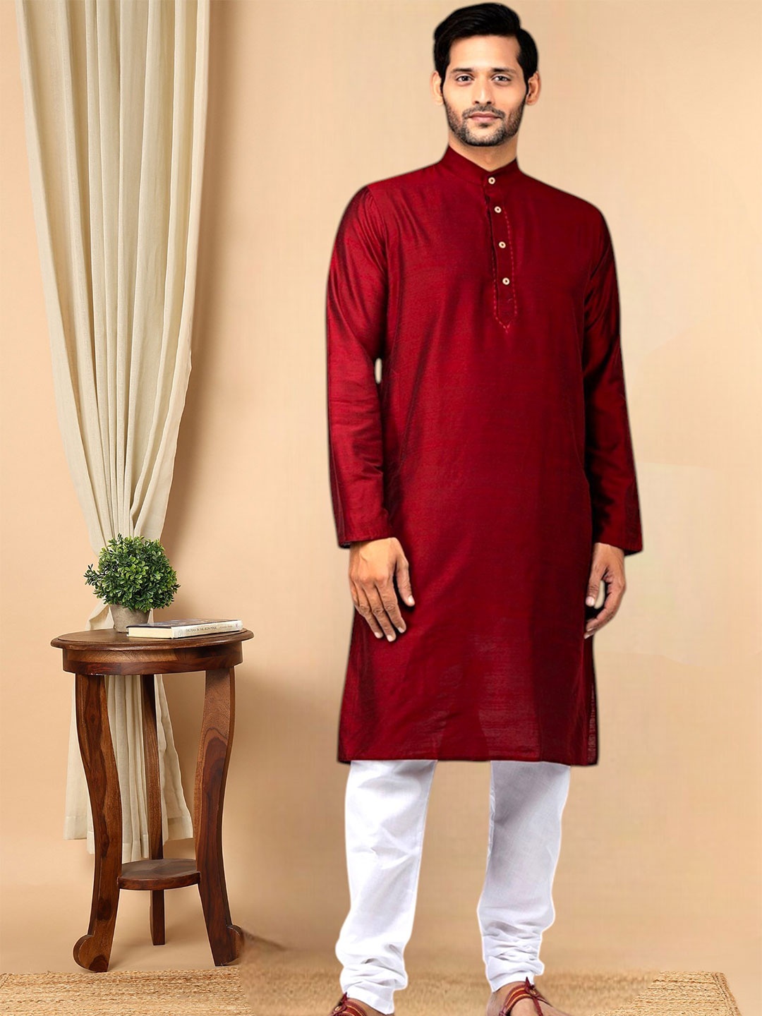 

TATTVA Men Maroon Pure Cotton Kurta with Pyjama Set