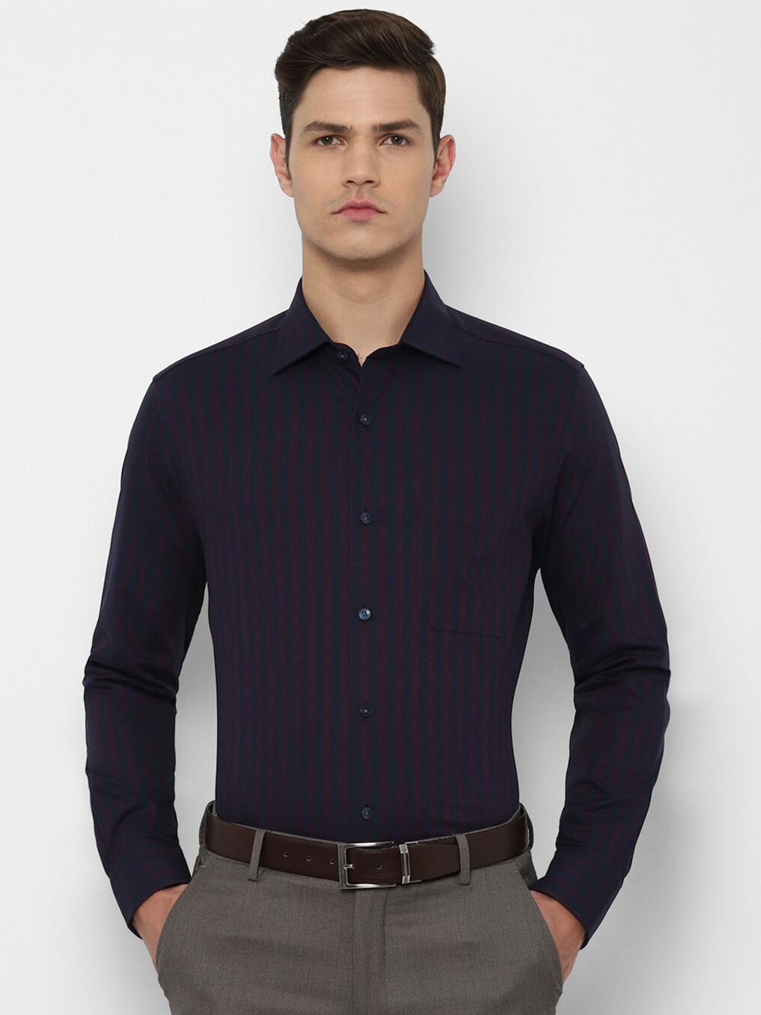 

Louis Philippe Men Navy Blue Striped Formal Shirt