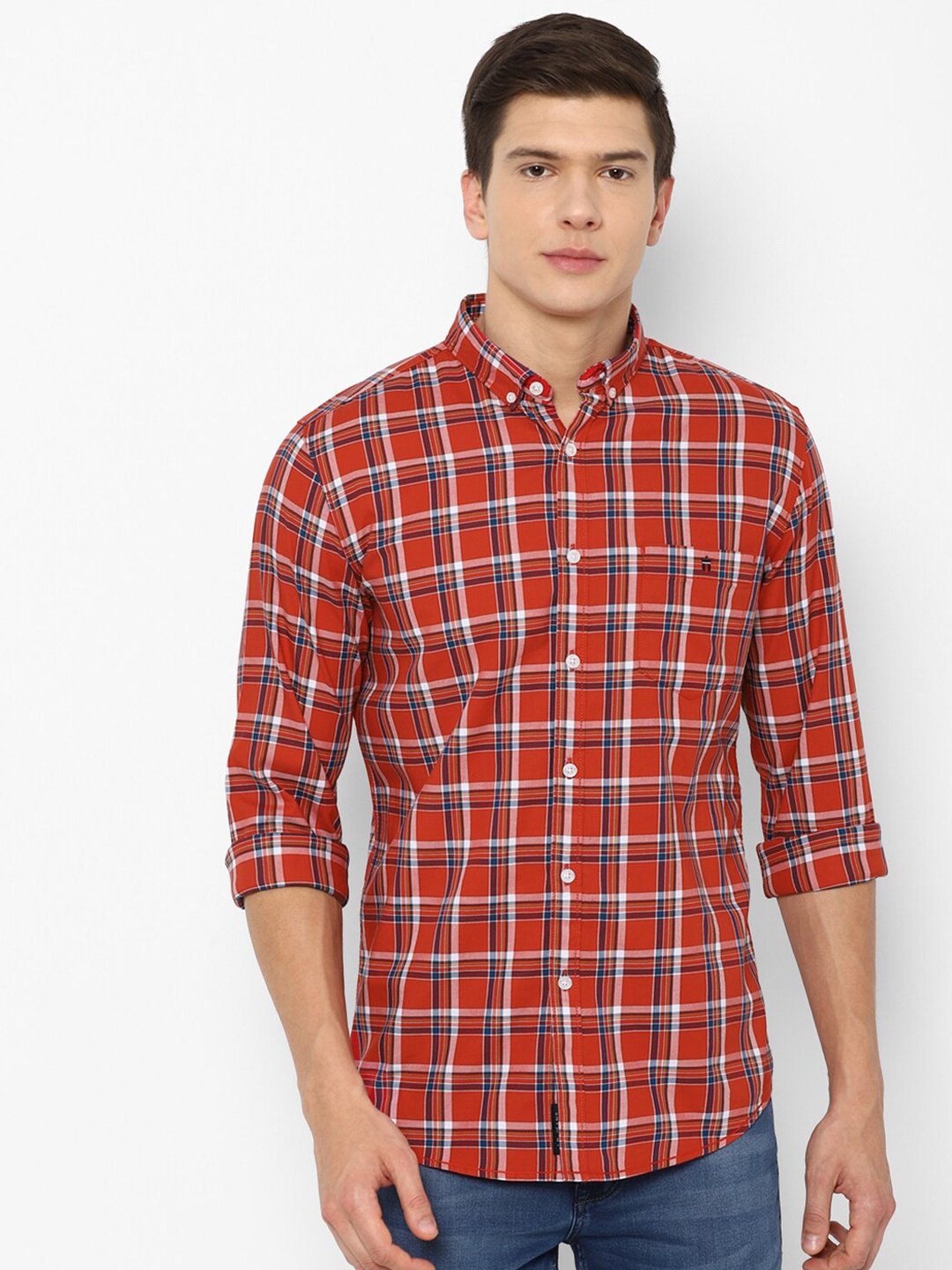 

Louis Philippe Jeans Men Red Slim Fit Tartan Checked Casual Shirt