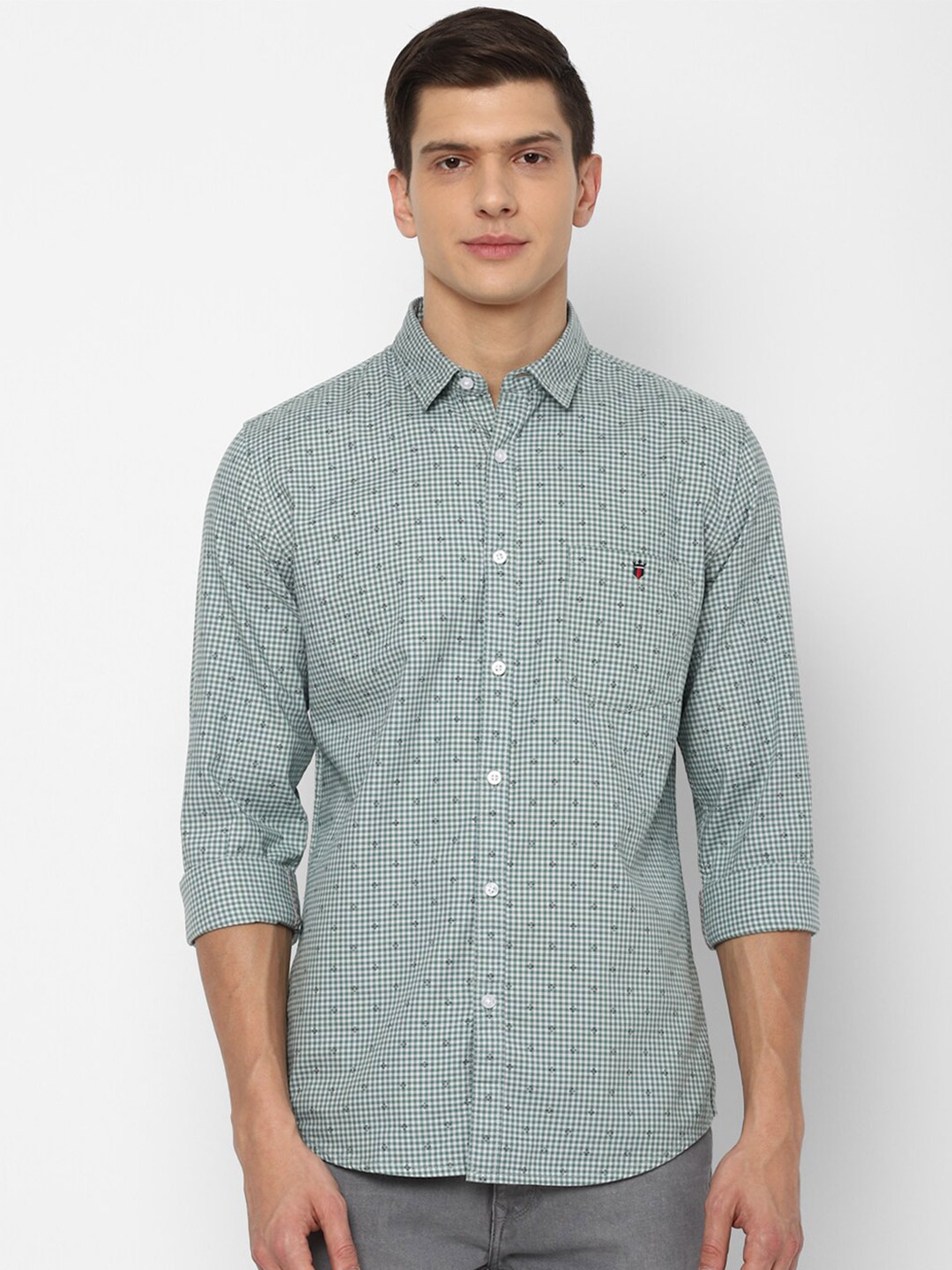 

Louis Philippe Jeans Men White & Green Slim Fit Checked Cotton Casual Shirt