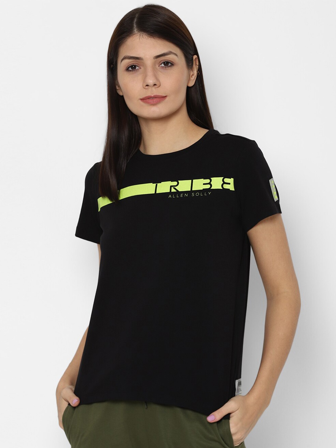 

Allen Solly Woman Black Typography Printed Cotton T-shirt