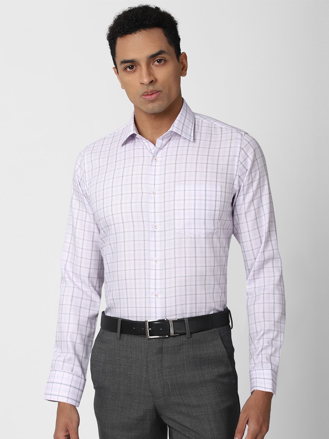 

Van Heusen Men White Slim Fit Checked Pure Cotton Formal Shirt