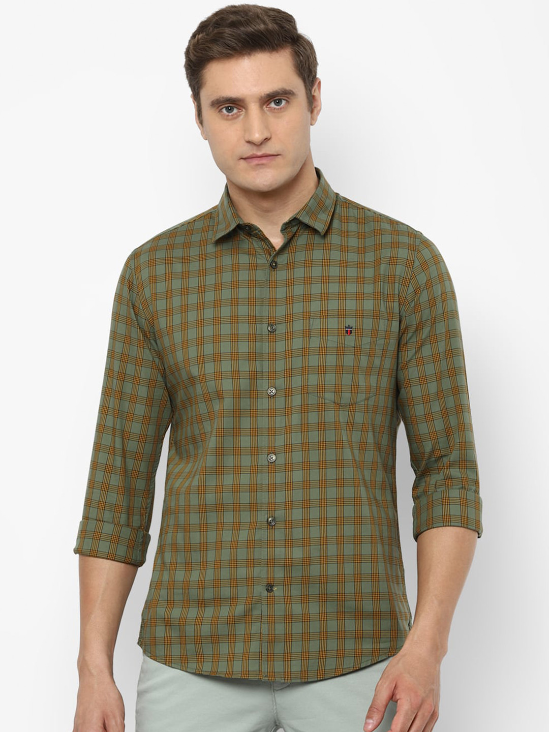 

Louis Philippe Sport Men Olive Green Slim Fit Checked Cotton Casual Shirt