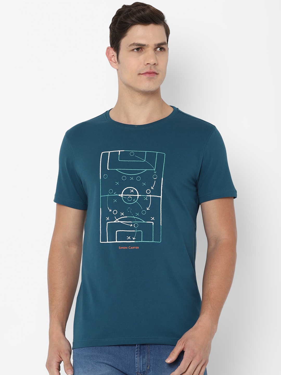 

SIMON CARTER LONDON Men Blue Printed Slim Fit Cotton T-shirt