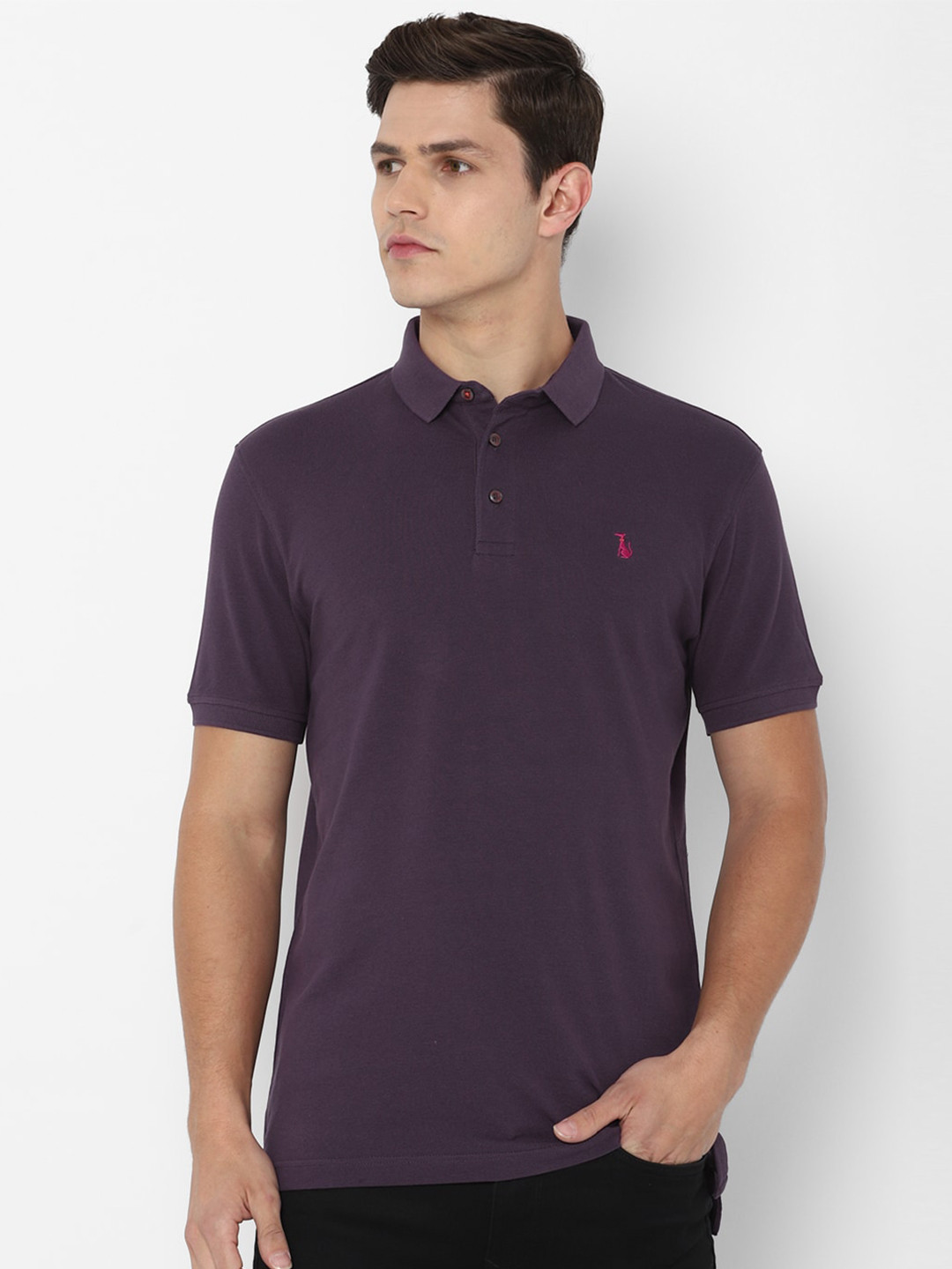 

SIMON CARTER LONDON Men Purple Polo Collar Slim Fit T-shirt
