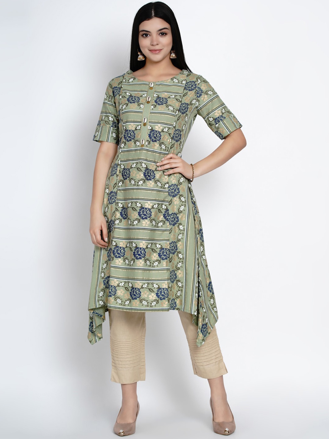 Women Republic Women Green & Blue Ethnic Motifs Printed Kurta