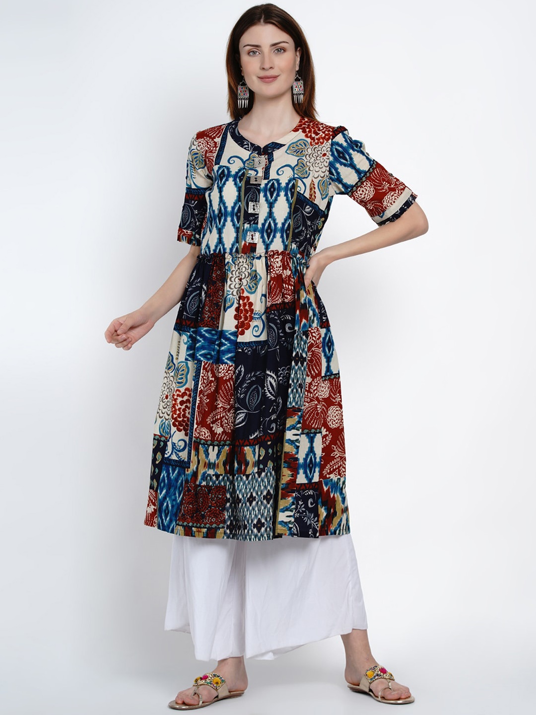 Women Republic Women Blue & White Printed Cotton Kurta