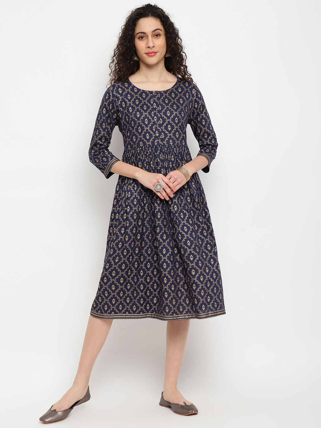 

IMARA Navy Blue Ethnic Motifs Dress