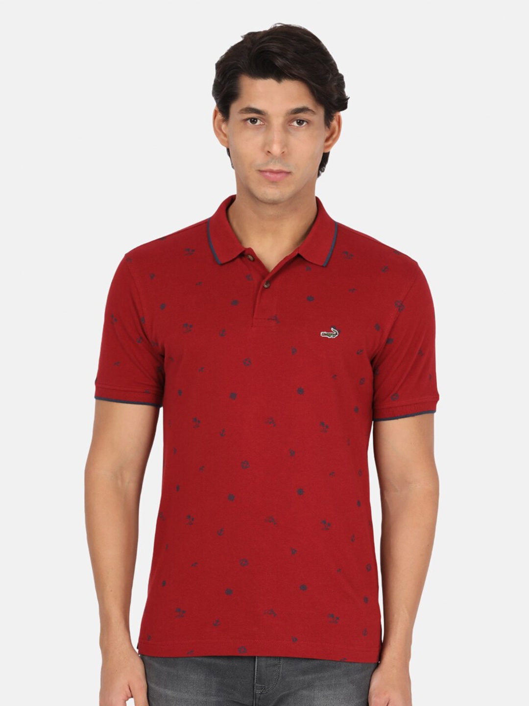 

Crocodile Men Red Printed Polo Collar Slim Fit T-shirt