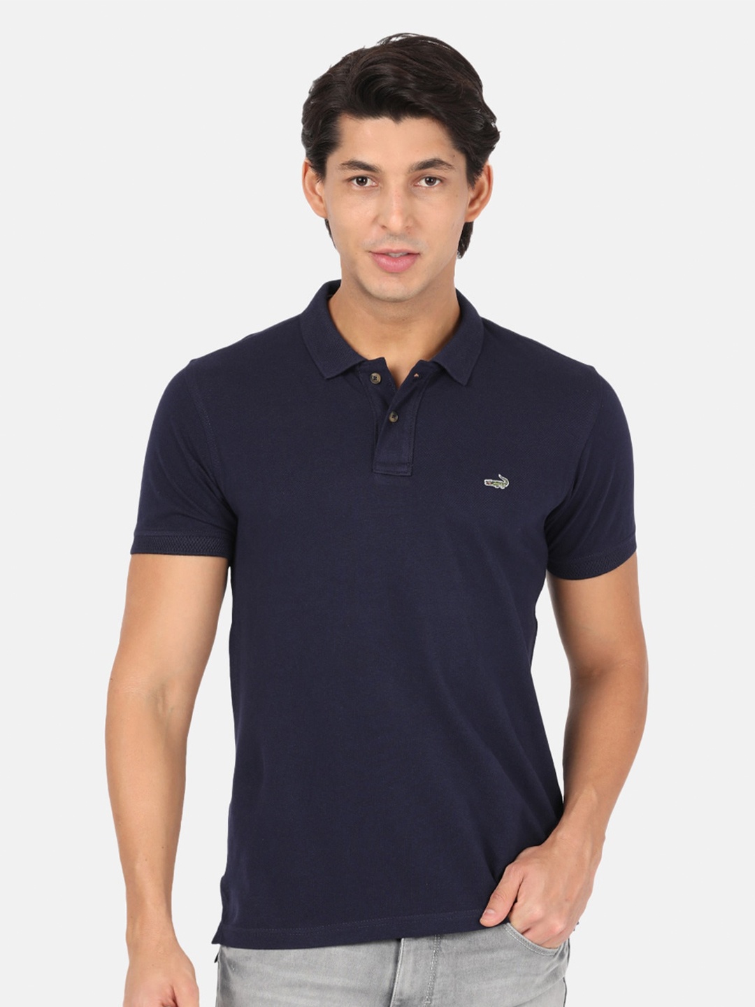 

Crocodile Men Navy Blue Polo Collar Slim Fit T-shirt