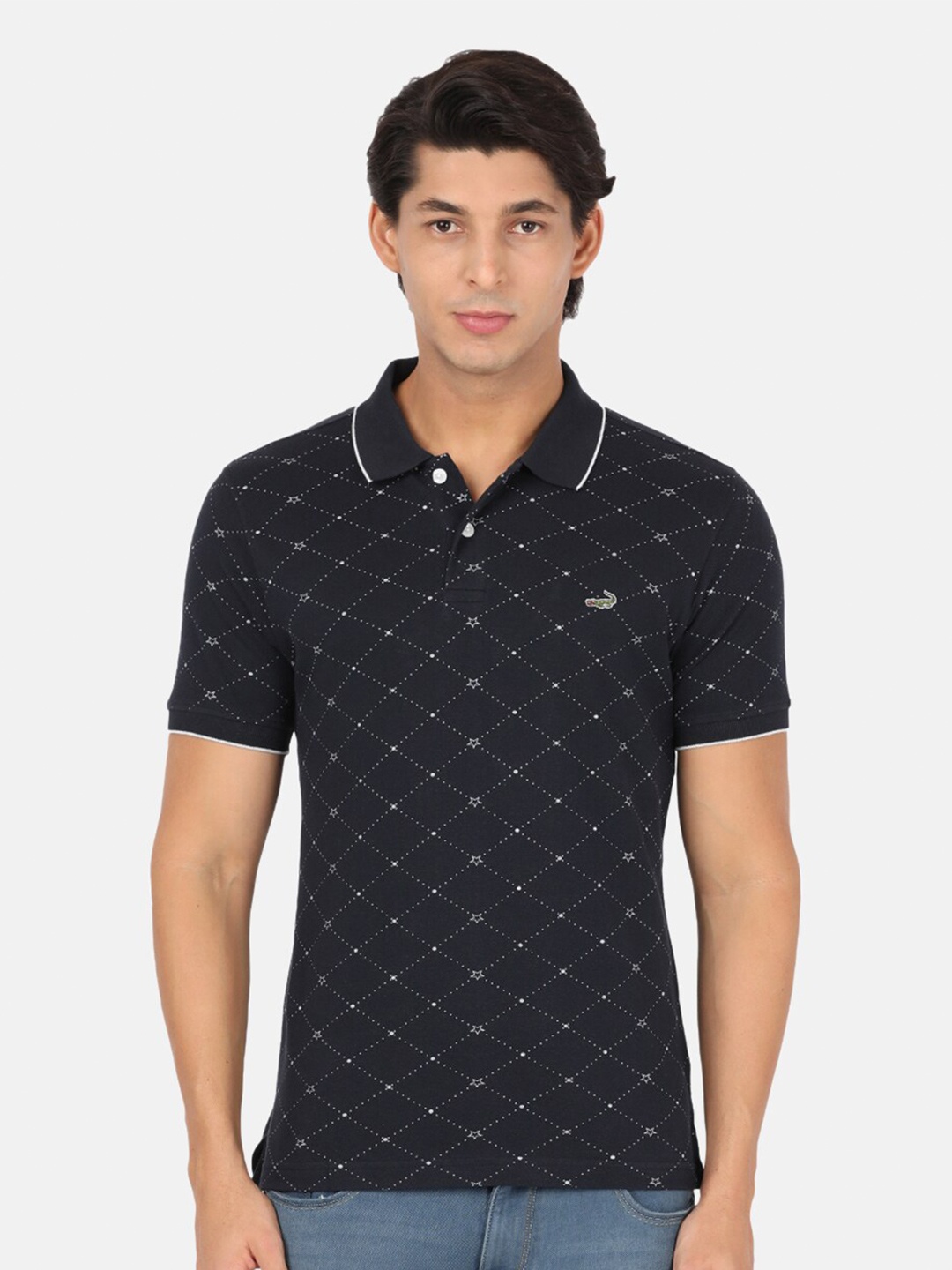 

Crocodile Men Navy Blue Printed Polo Collar Slim Fit T-shirt