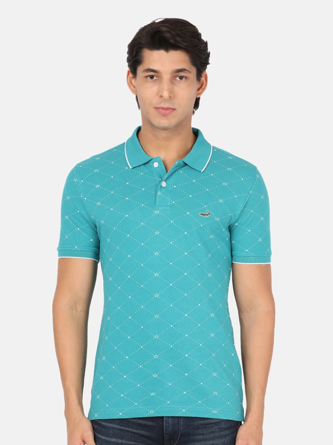 

Crocodile Men Blue Printed Polo Collar Slim Fit T-shirt