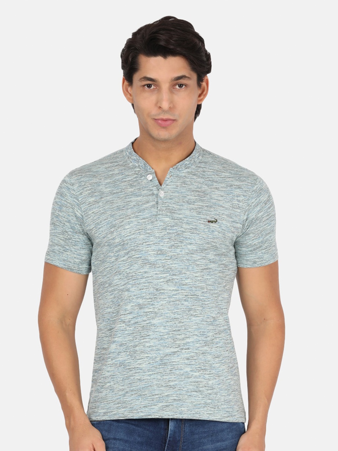 

Crocodile Men Green Self Design Slim Fit T-shirt