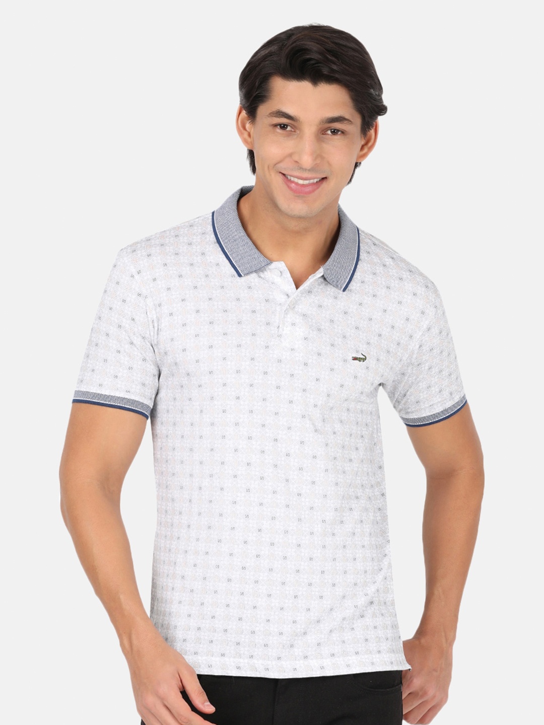 

Crocodile Men Blue Printed Polo Collar Slim Fit T-shirt