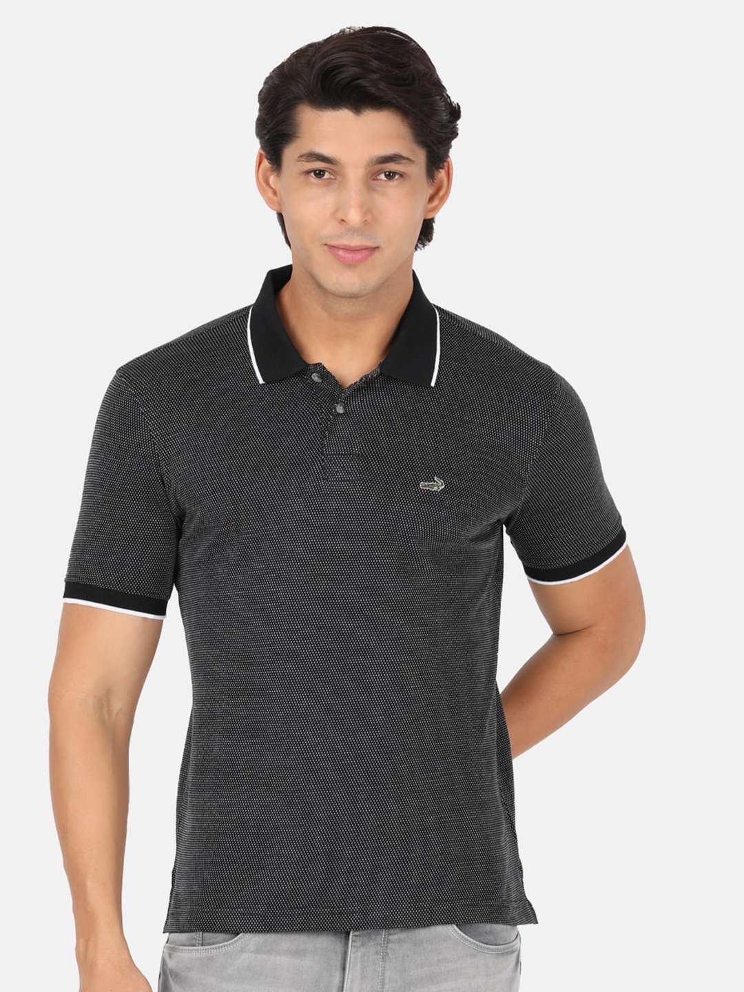 

Crocodile Men Black Printed Polo Collar Slim Fit T-shirt