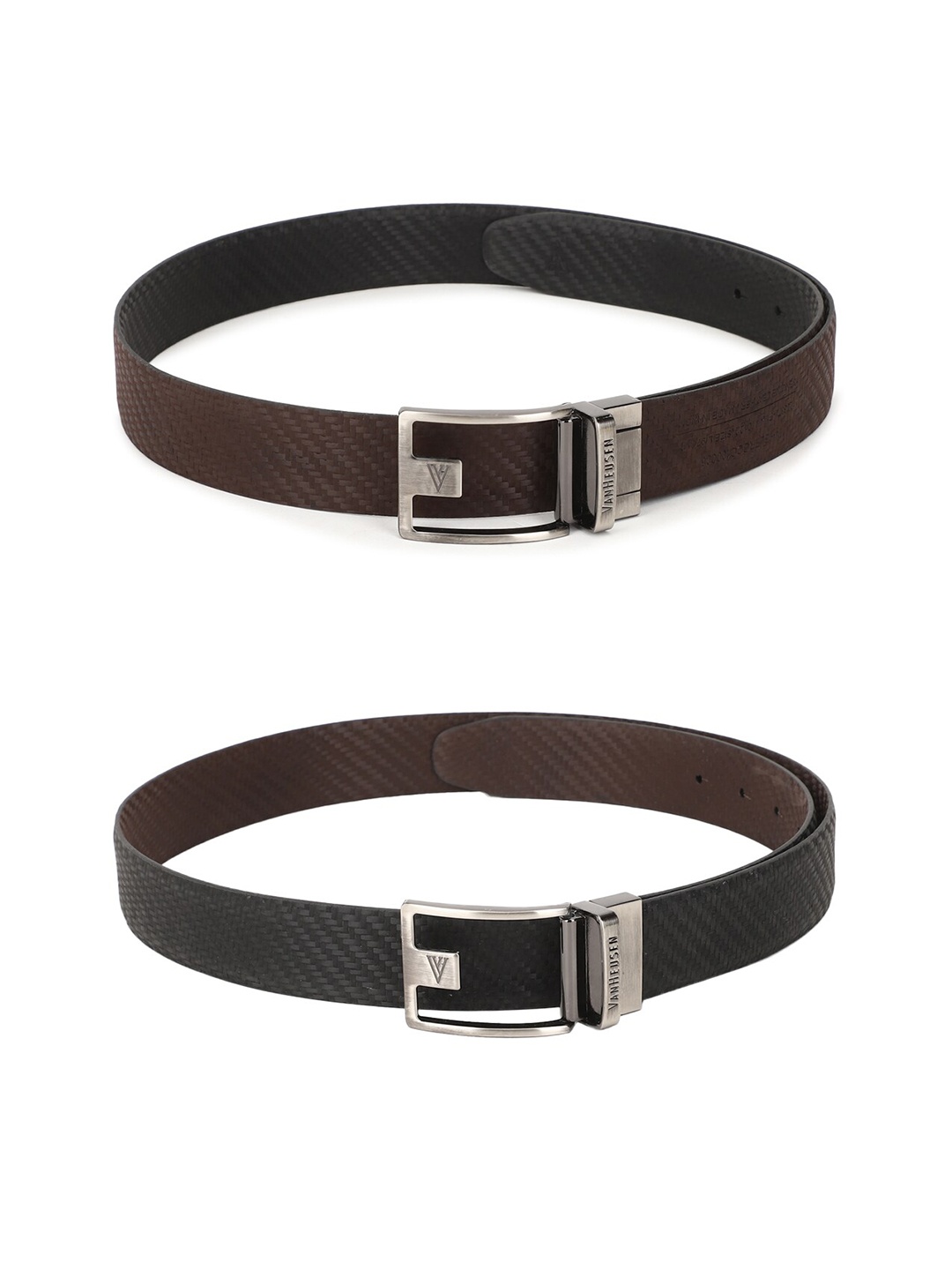 

Van Heusen Men Black & Brown Set of 2 Textured Leather Belt