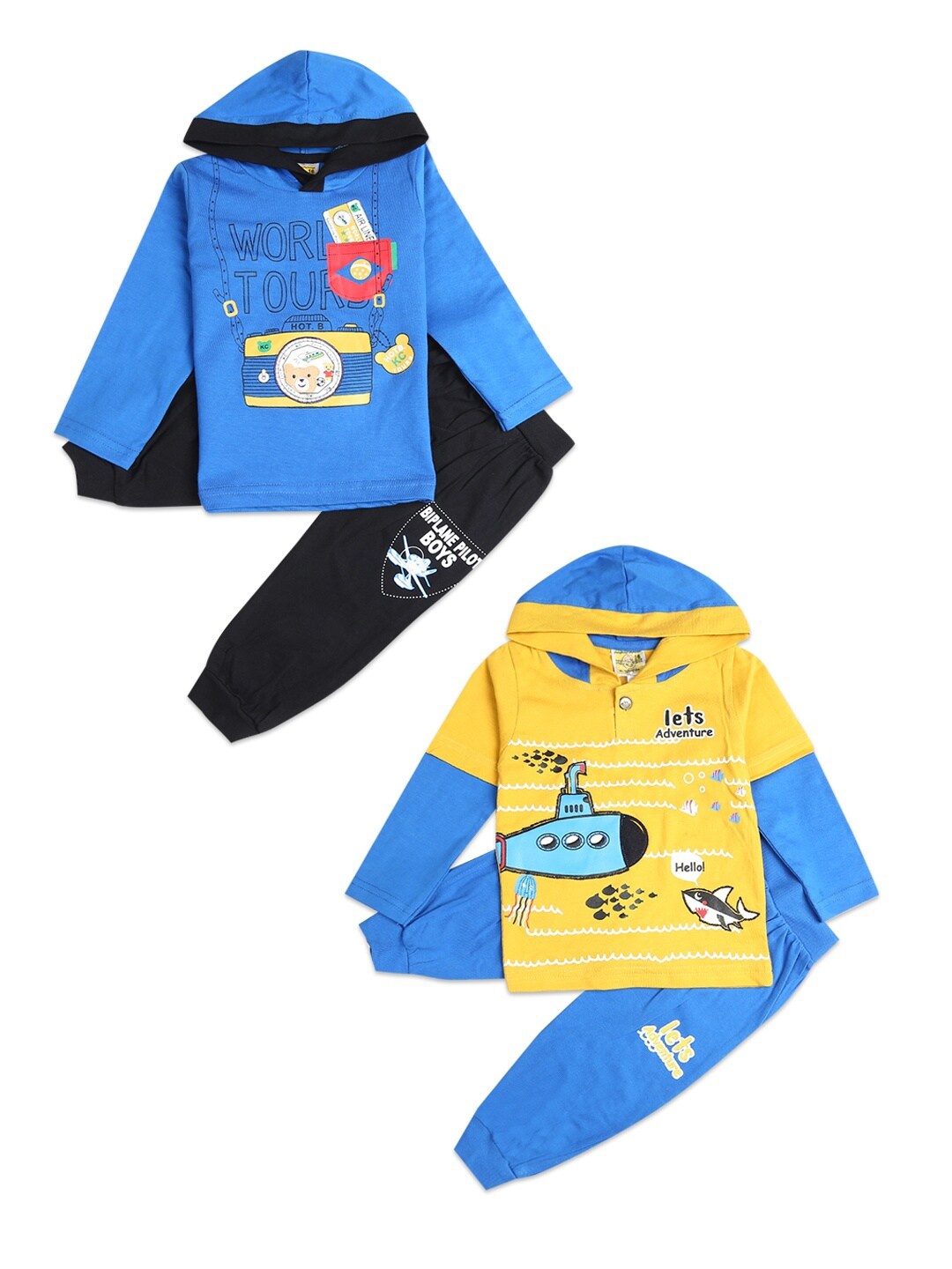 

V-Mart Unisex Kids Blue & Yellow Printed T-shirt with Pyjamas