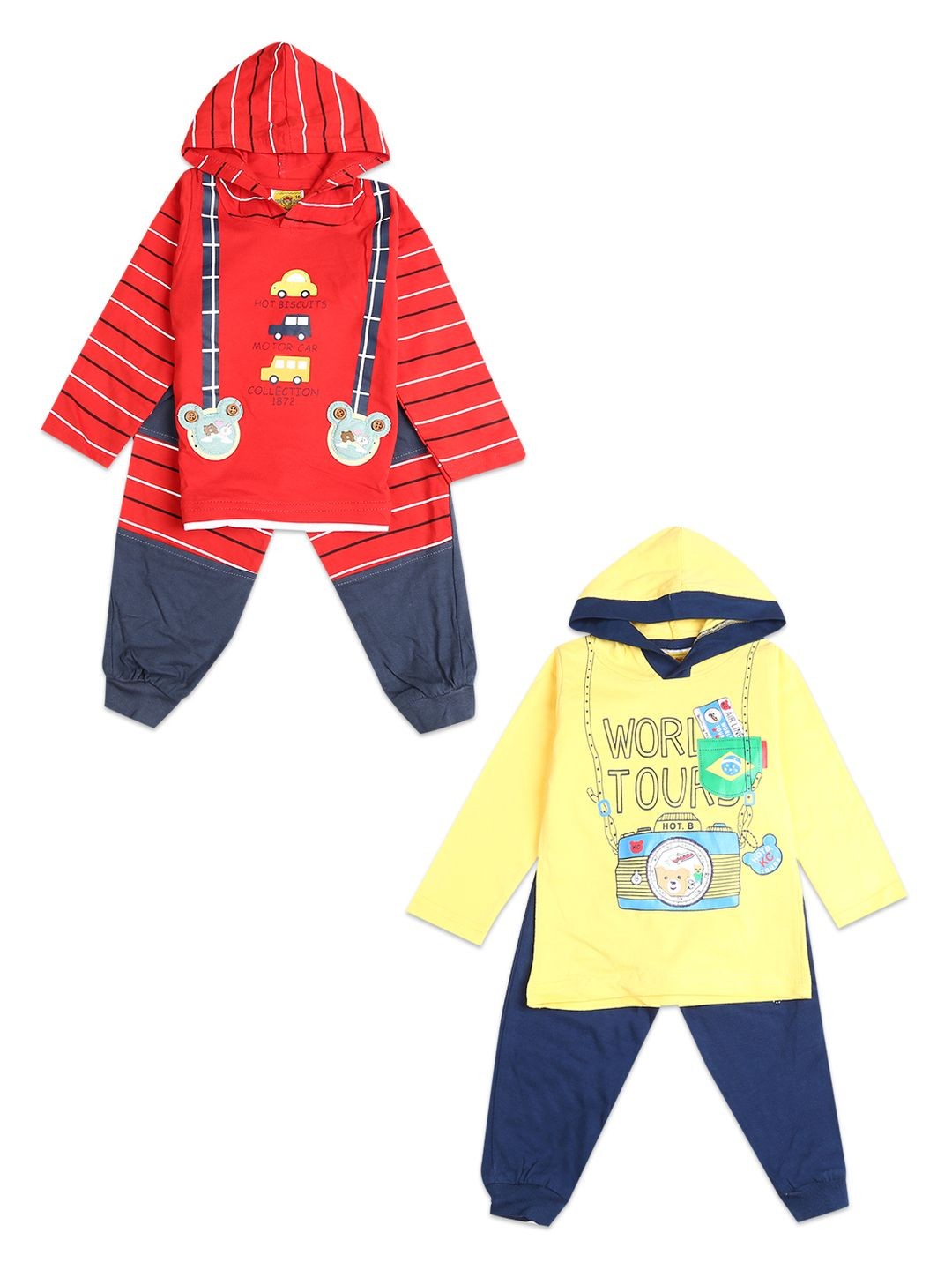

V-Mart Unisex Kids Pack of 2 Printed Printed T-shirt with Pyjamas, Yellow