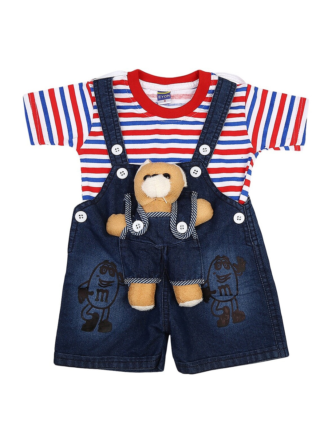 

V-Mart Infant White & Red Striped T-shirt With Dungaree
