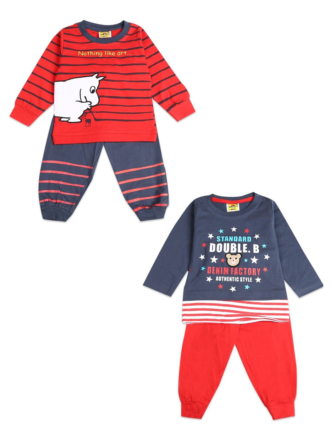 

V-Mart Kids Pack Of 2 Grey & Red Printed T-shirt with Trousers