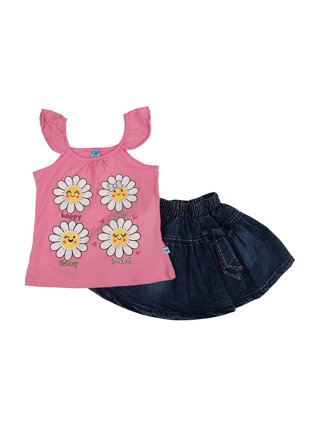 

V-Mart Unisex Kids Pink & White Printed Top with Skirt