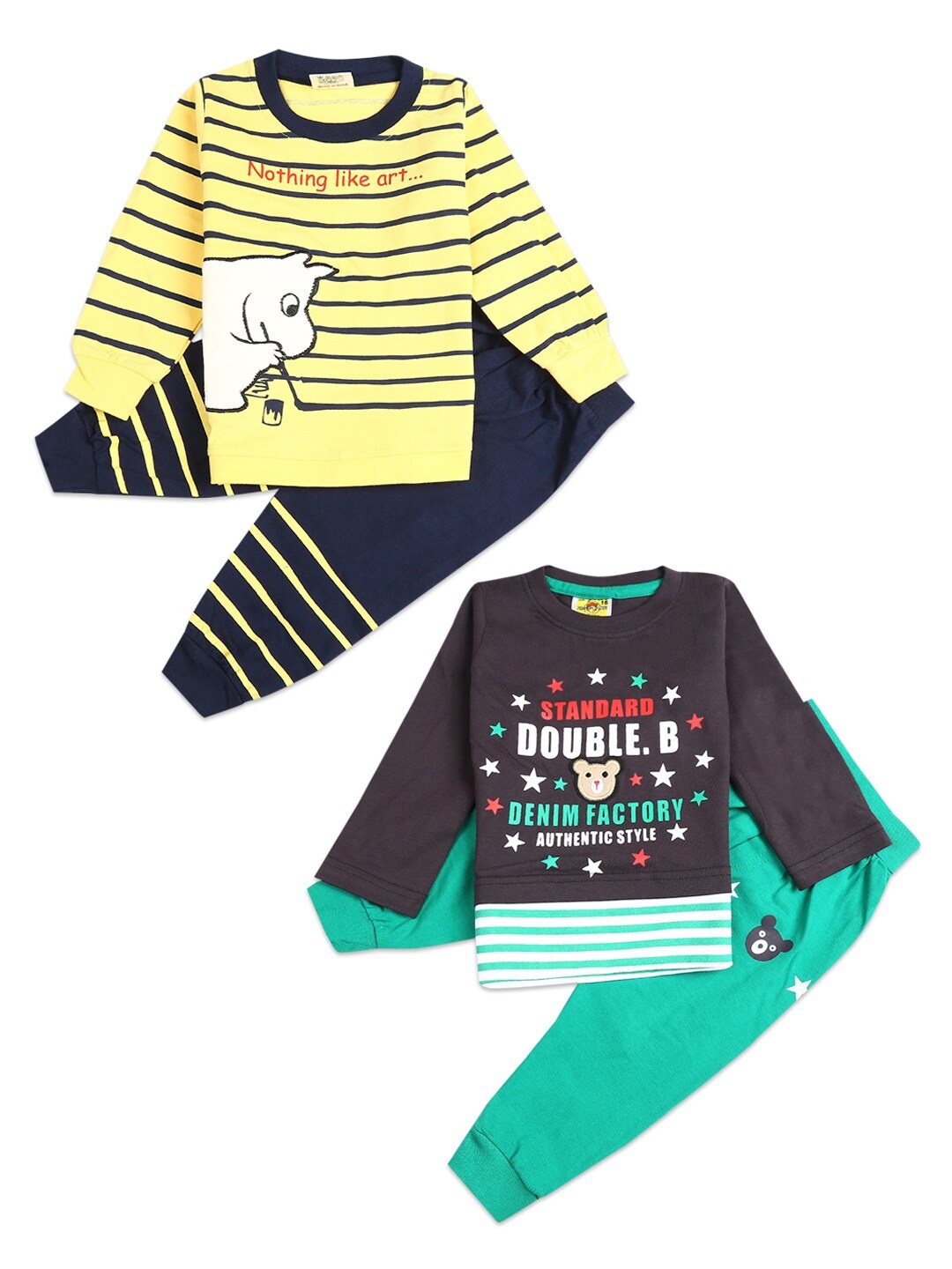 

V-Mart Unisex Kids Charcoal & Yellow Printed T-shirt with Pyjamas