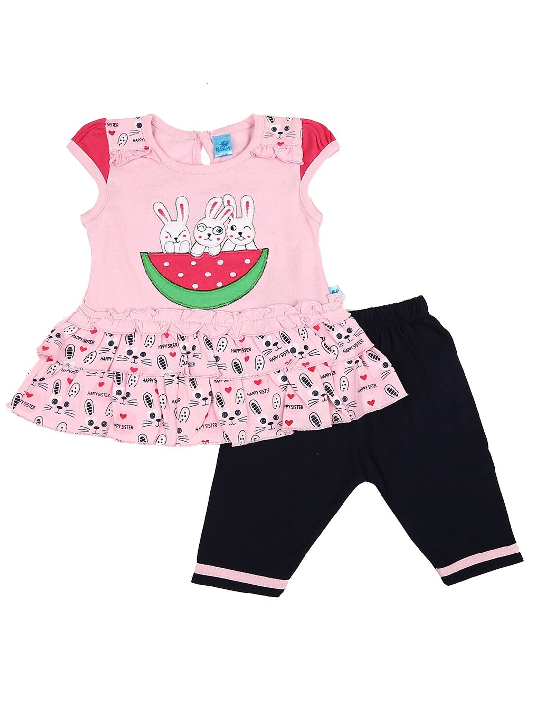 

V-Mart Infant Girls Pink & Black Printed Top with Leggings