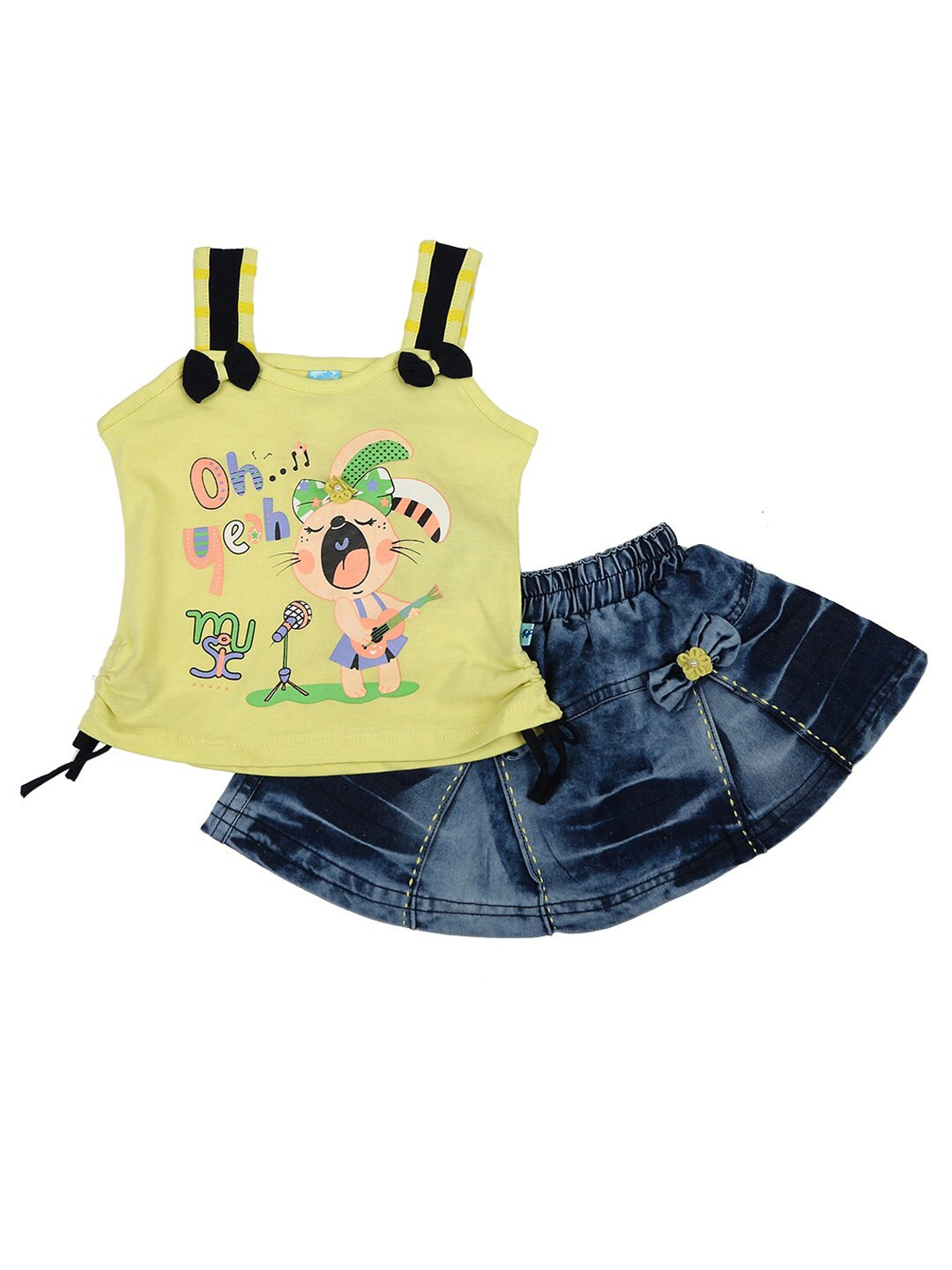 

V-Mart Unisex Kids Yellow & Blue Printed T-shirt with Skirt