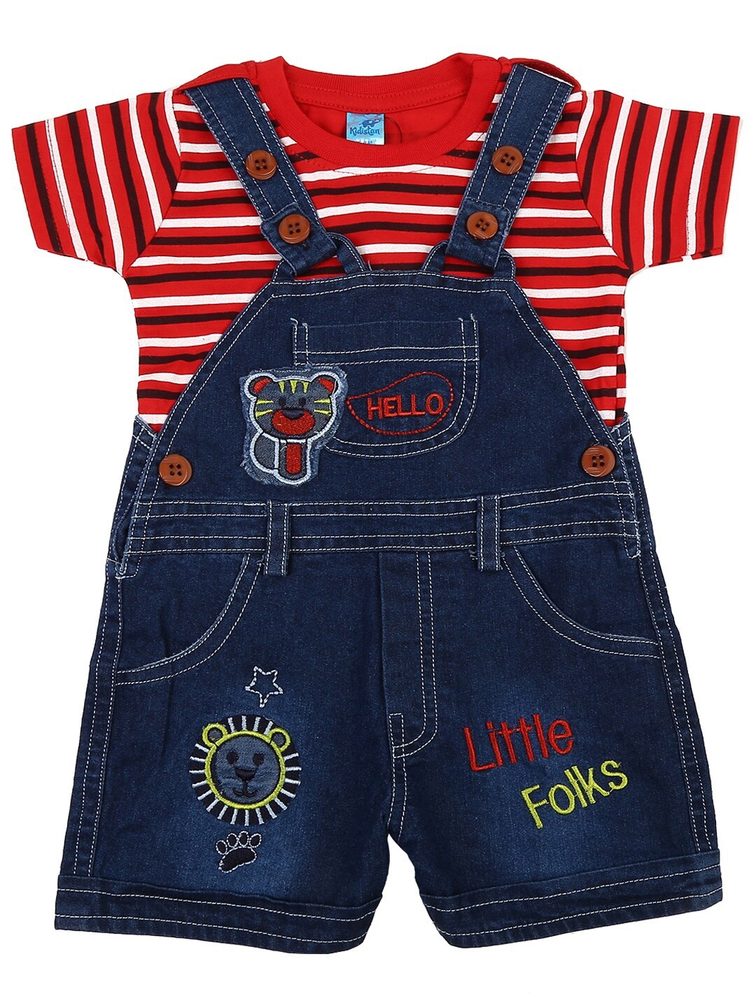 

V-Mart Kids Red & White Printed Denim Clothing Set