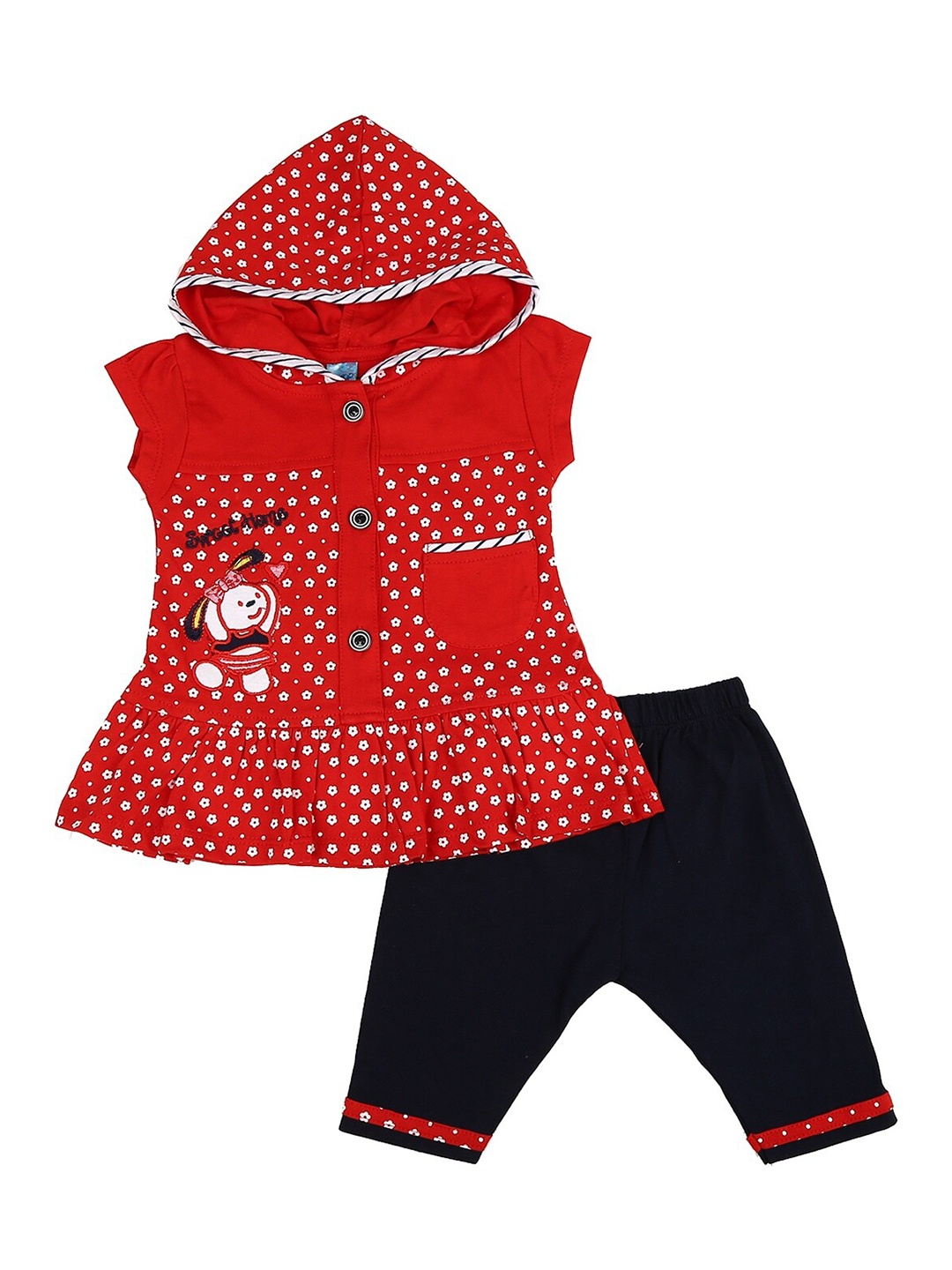 

V-Mart Unisex Kids Red & White Printed Top with Trousers