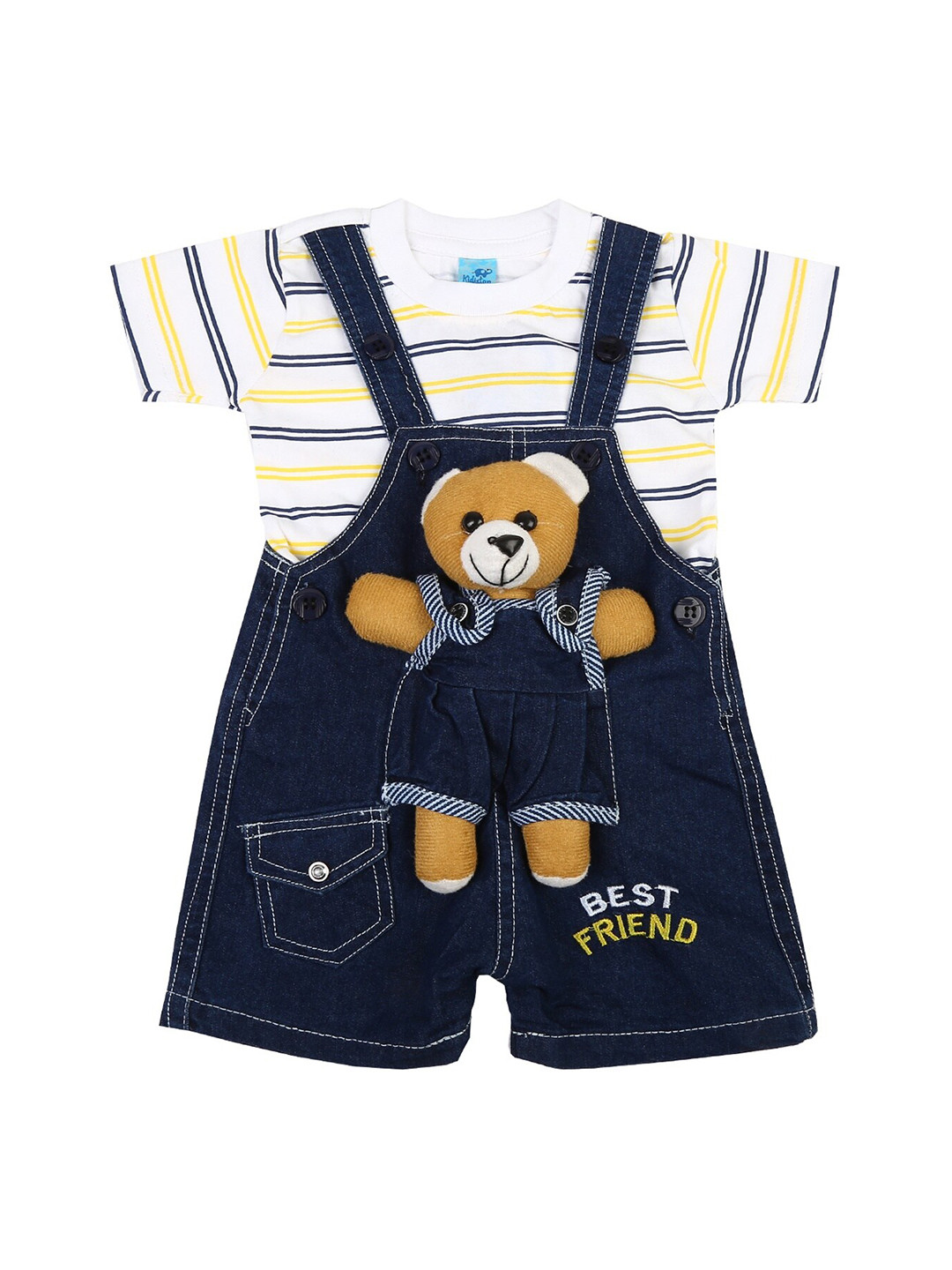 

V-Mart Infant White & Yellow Striped T-shirt with Dungaree