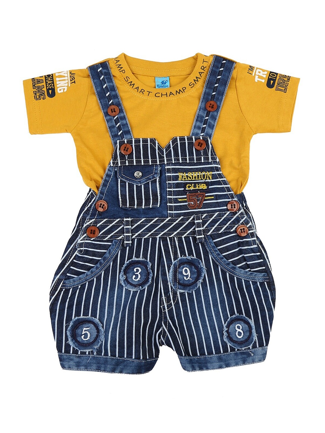 

V-Mart Unisex Kids Mustard & Navy Blue Printed Clothing Sets